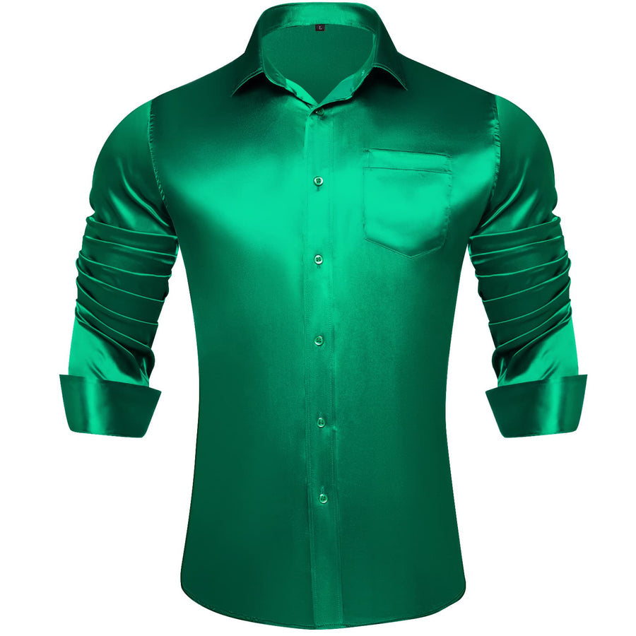 Parakeet Green Solid Satin Men's Dress Shirt shirt S   - Sophisticated Gentlemen
