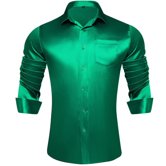 Parakeet Green Solid Satin Men's Dress Shirt shirt S   - Sophisticated Gentlemen