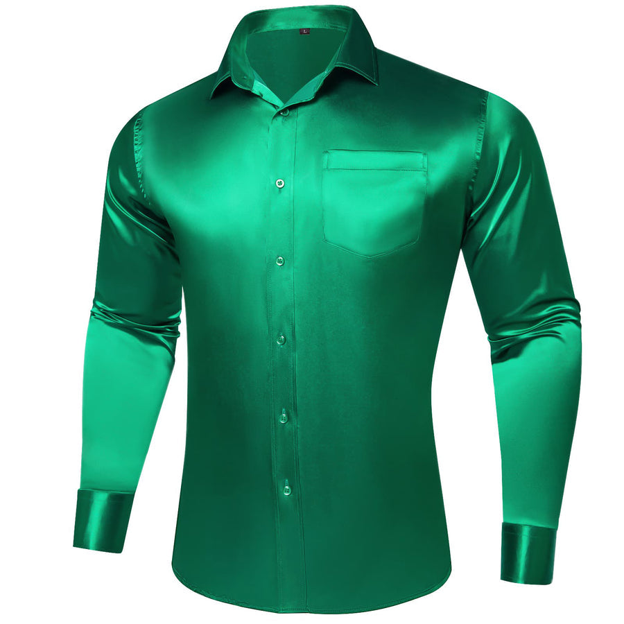 Parakeet Green Solid Satin Men's Dress Shirt shirt    - Sophisticated Gentlemen
