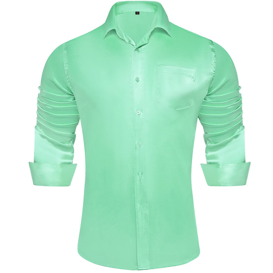 Mint Green Solid Satin Men's Silk Dress Shirt shirt S   - Sophisticated Gentlemen