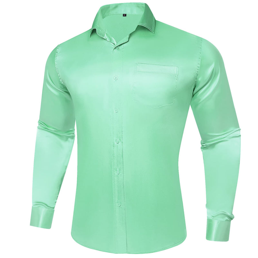 Mint Green Solid Satin Men's Silk Dress Shirt shirt    - Sophisticated Gentlemen