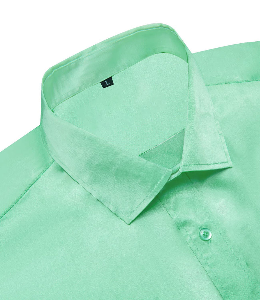 Mint Green Solid Satin Men's Silk Dress Shirt shirt    - Sophisticated Gentlemen