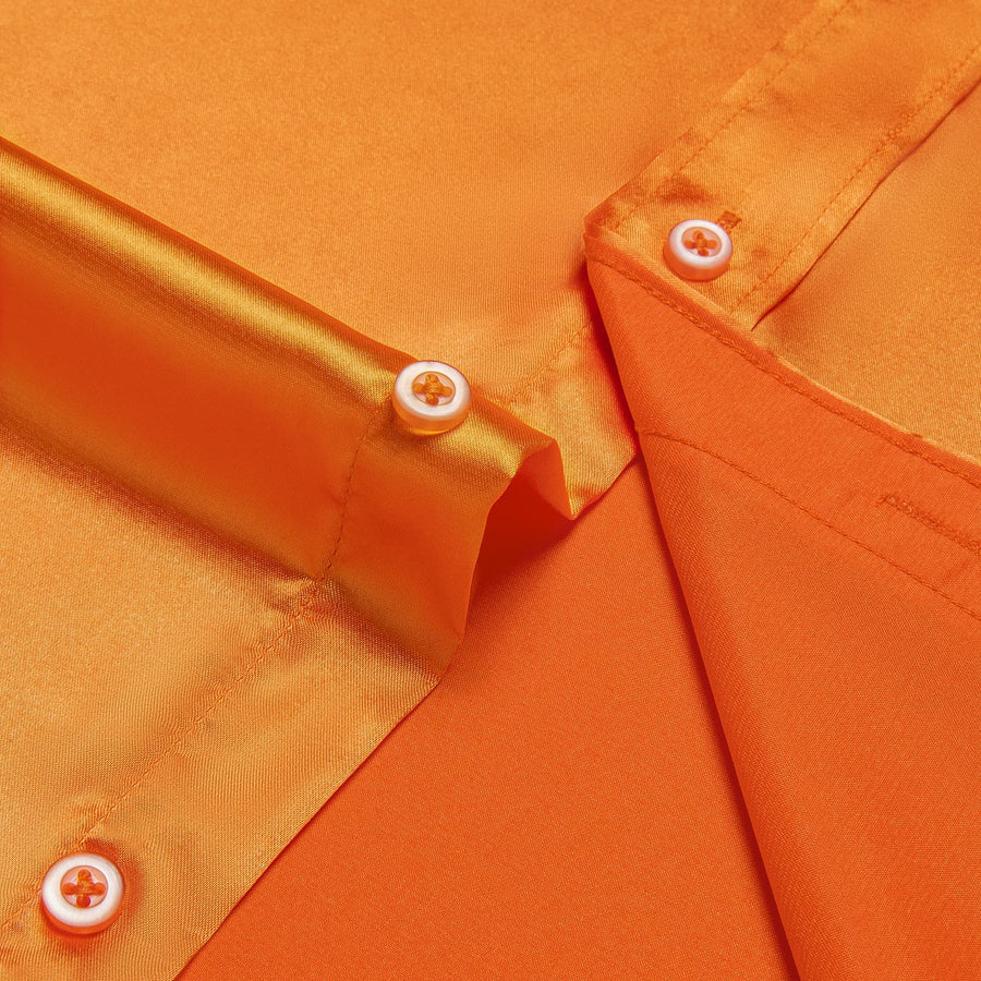 Dark Orange Solid Satin Men's Silk Dress Shirt shirt    - Sophisticated Gentlemen