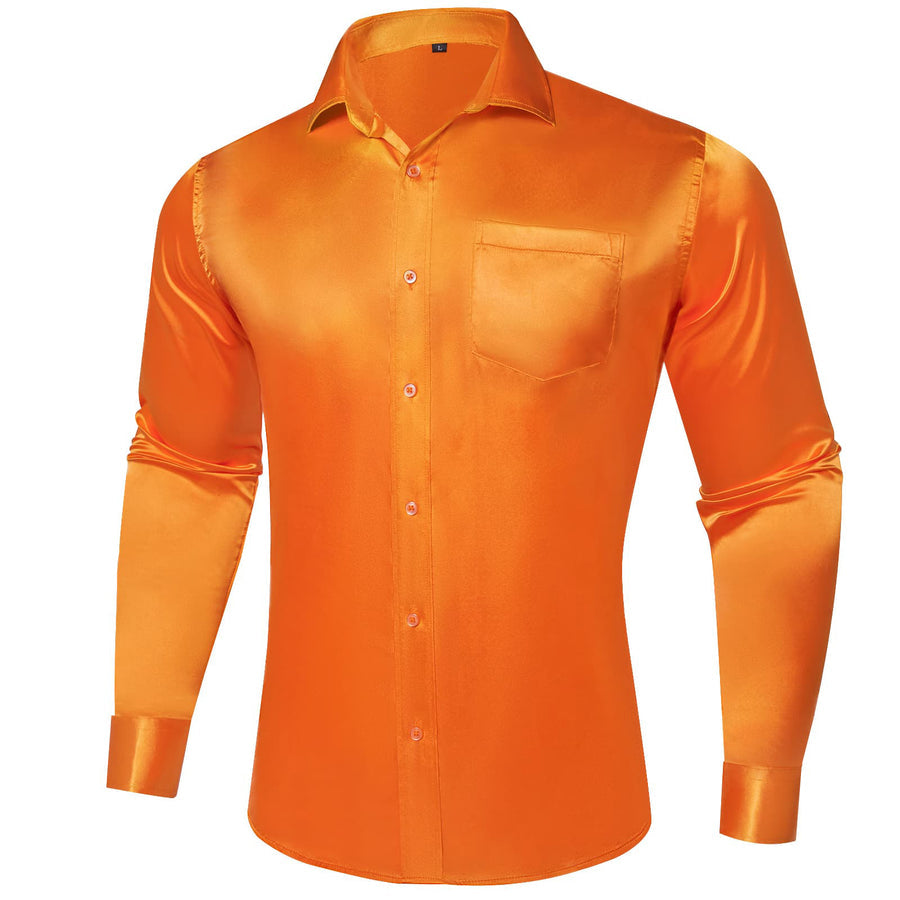 Dark Orange Solid Satin Men's Silk Dress Shirt shirt    - Sophisticated Gentlemen