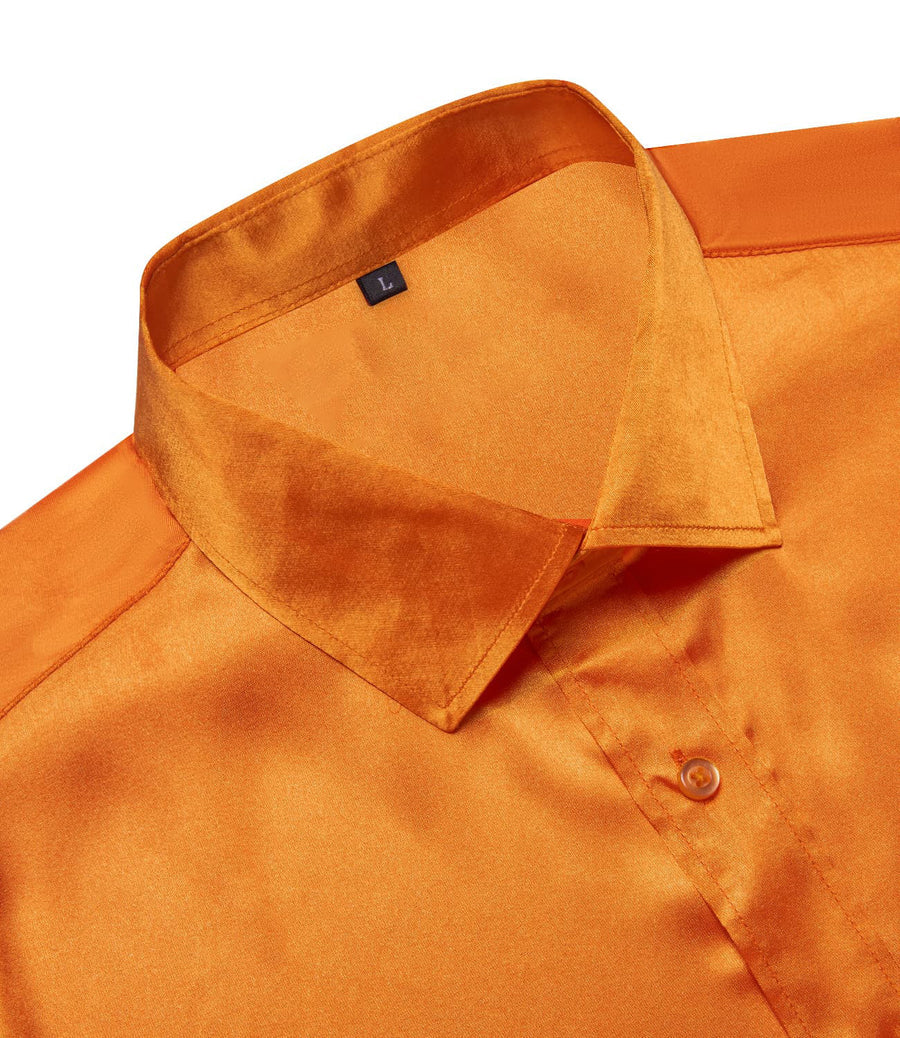Dark Orange Solid Satin Men's Silk Dress Shirt shirt    - Sophisticated Gentlemen