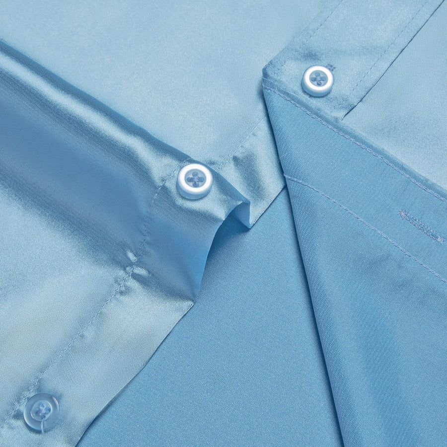 Arctic Blue Solid Satin Men's Silk Dress Shirt shirt    - Sophisticated Gentlemen
