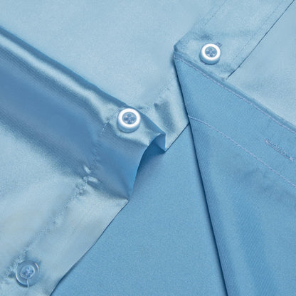 Arctic Blue Solid Satin Men's Silk Dress Shirt shirt    - Sophisticated Gentlemen