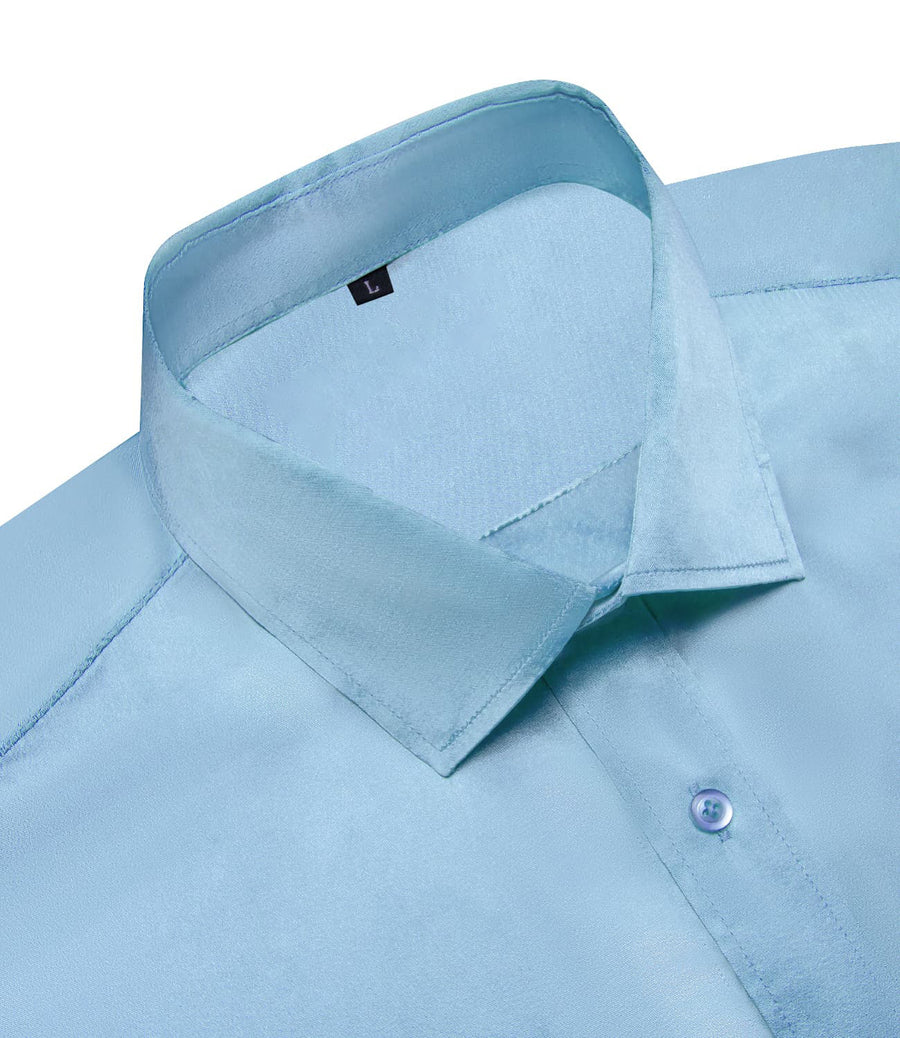 Arctic Blue Solid Satin Men's Silk Dress Shirt shirt    - Sophisticated Gentlemen