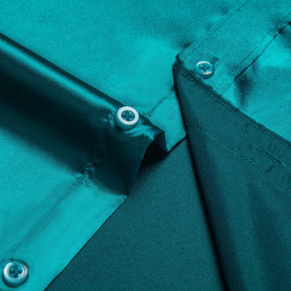 Dark Cyan Solid Satin Men's Silk Dress Shirt shirt    - Sophisticated Gentlemen