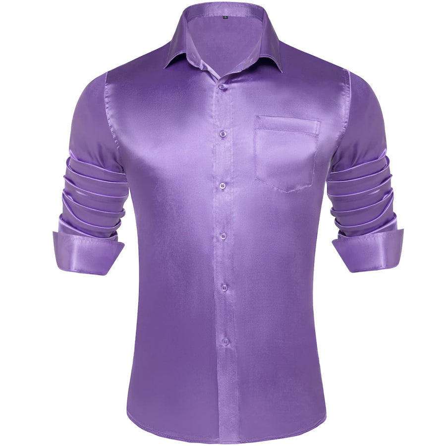 Orchid Purple Solid Satin Men's Silk Dress Shirt shirt S   - Sophisticated Gentlemen