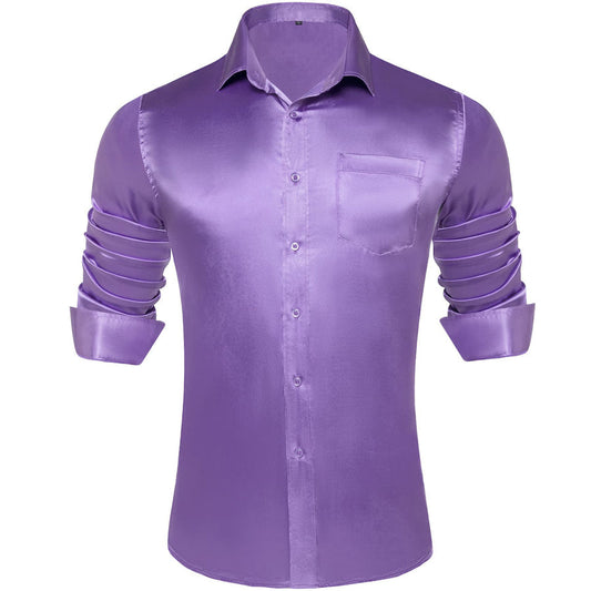 Orchid Purple Solid Satin Men's Silk Dress Shirt shirt S   - Sophisticated Gentlemen