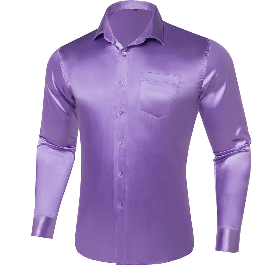 Orchid Purple Solid Satin Men's Silk Dress Shirt shirt    - Sophisticated Gentlemen
