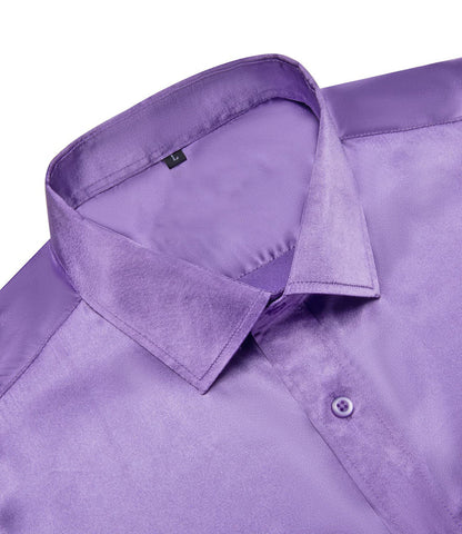 Orchid Purple Solid Satin Men's Silk Dress Shirt shirt    - Sophisticated Gentlemen