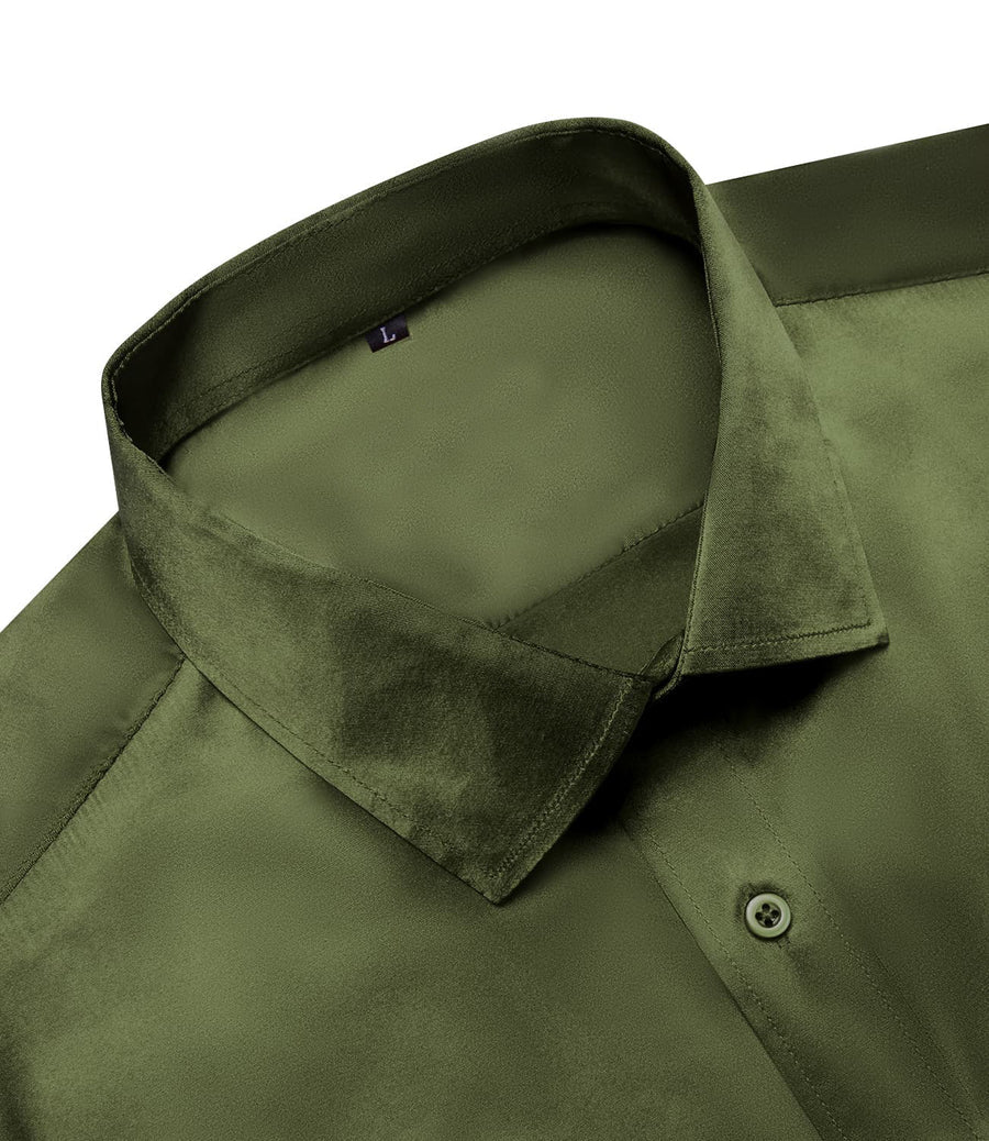 Olive Green Solid Satin Men's Silk Dress Shirt shirt    - Sophisticated Gentlemen