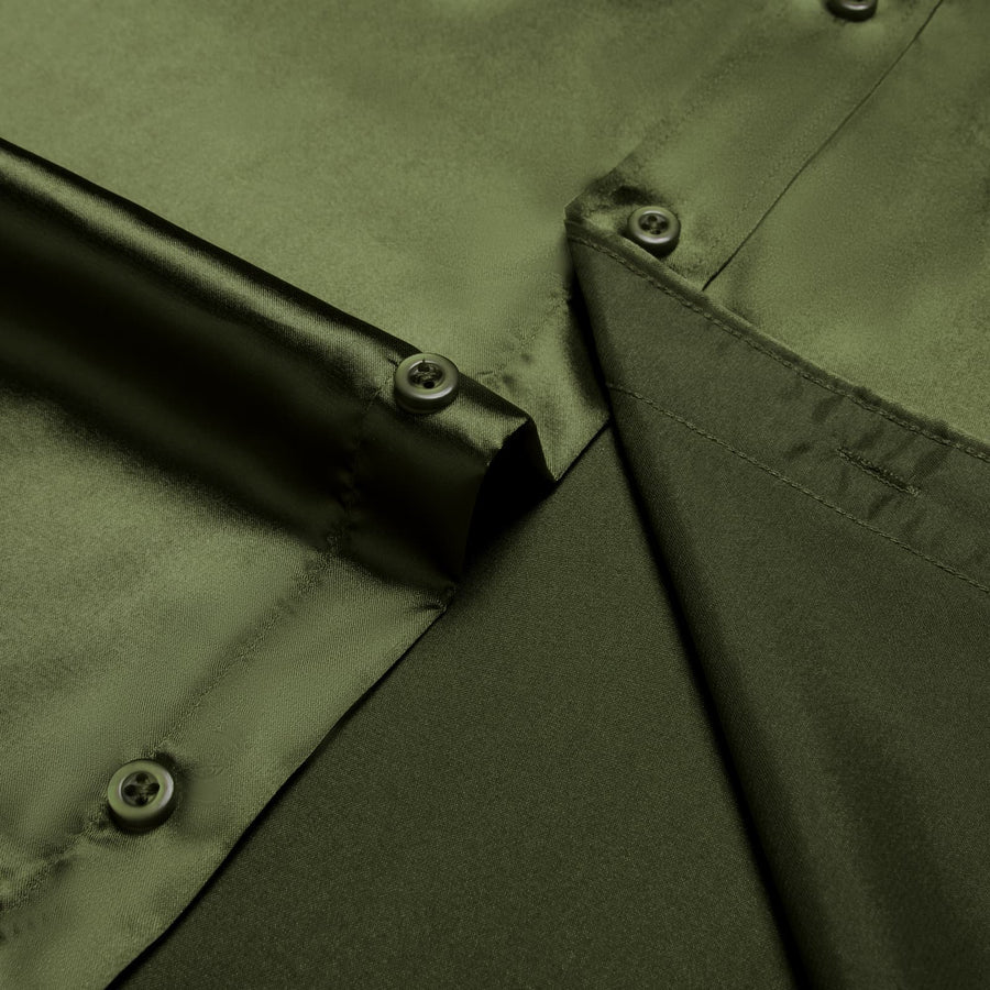 Olive Green Solid Satin Men's Silk Dress Shirt shirt    - Sophisticated Gentlemen