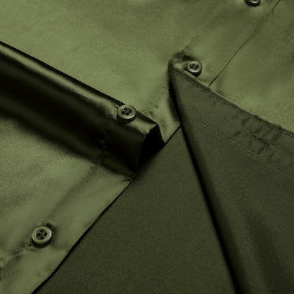 Olive Green Solid Satin Men's Silk Dress Shirt shirt    - Sophisticated Gentlemen