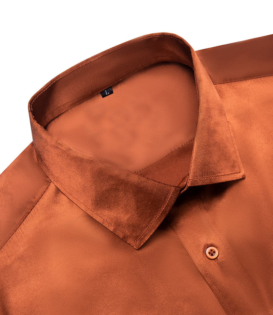 Amber Orange Solid Satin Men's Silk Dress Shirt shirt    - Sophisticated Gentlemen
