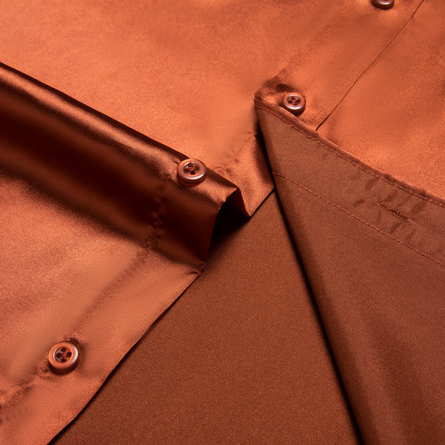 Amber Orange Solid Satin Men's Silk Dress Shirt shirt    - Sophisticated Gentlemen