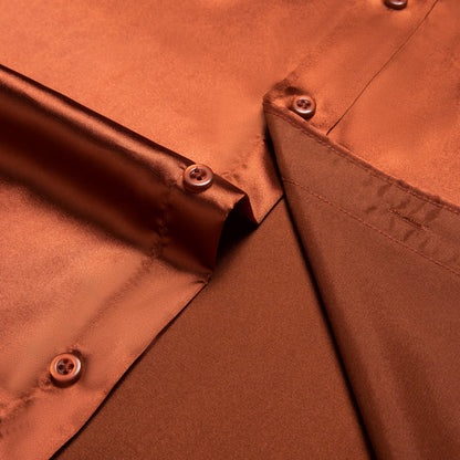 Amber Orange Solid Satin Men's Silk Dress Shirt shirt    - Sophisticated Gentlemen