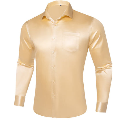 Wheat Solid Satin Men's Silk Dress Shirt shirt    - Sophisticated Gentlemen