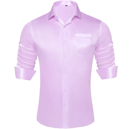 Purple Solid Satin Men's Silk Dress Shirt shirt S   - Sophisticated Gentlemen