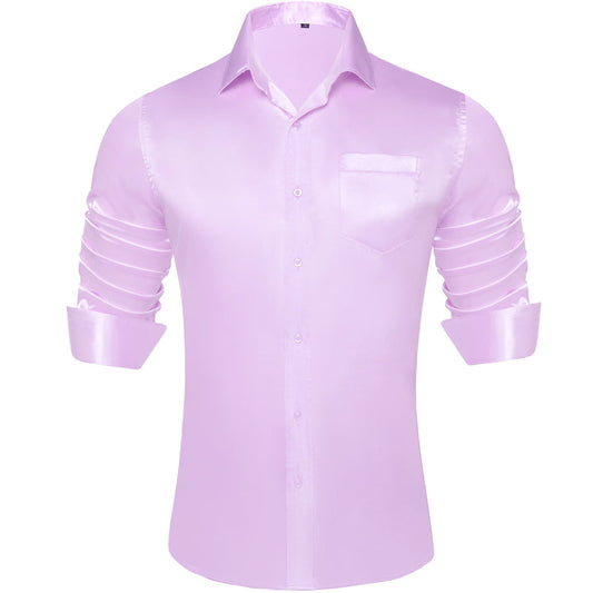 Purple Solid Satin Men's Silk Dress Shirt shirt S   - Sophisticated Gentlemen