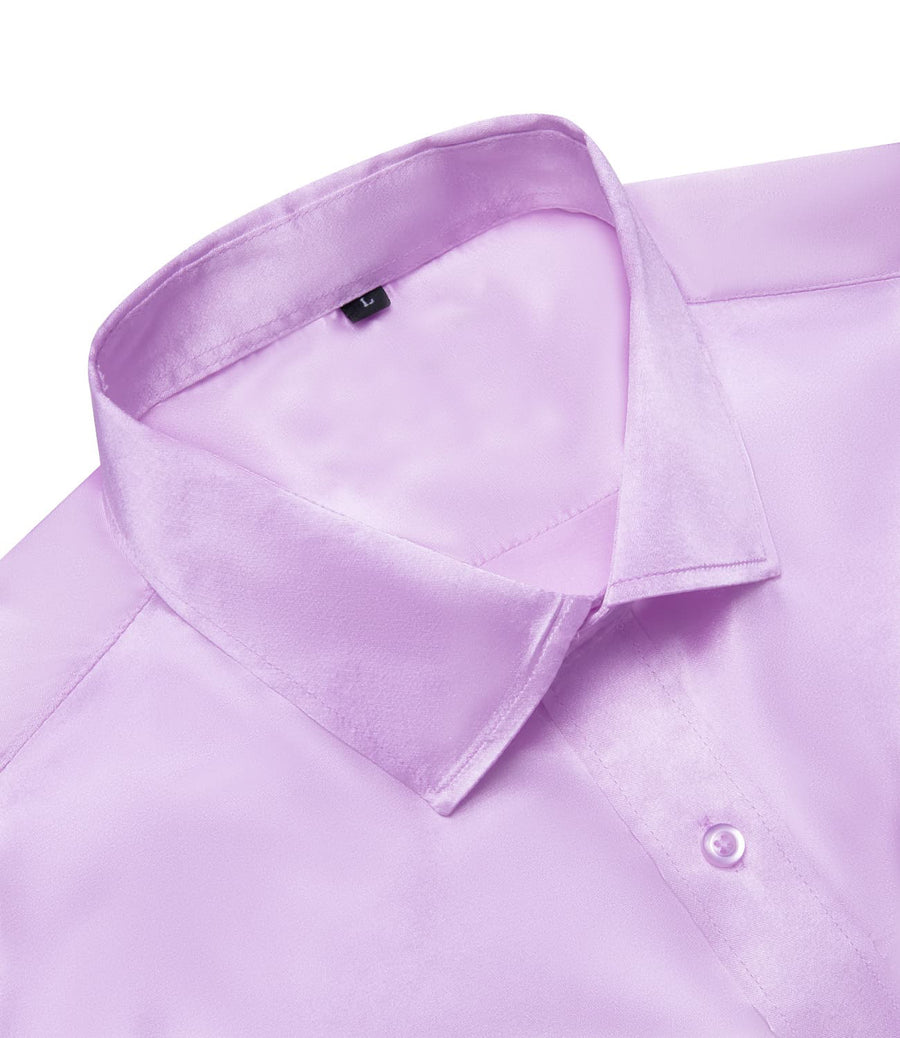 Purple Solid Satin Men's Silk Dress Shirt shirt    - Sophisticated Gentlemen