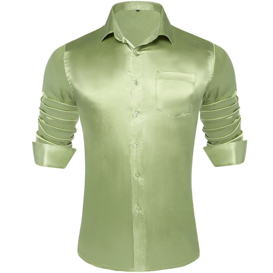 Sage Green Solid Satin Men's Silk Dress Shirt shirt S   - Sophisticated Gentlemen