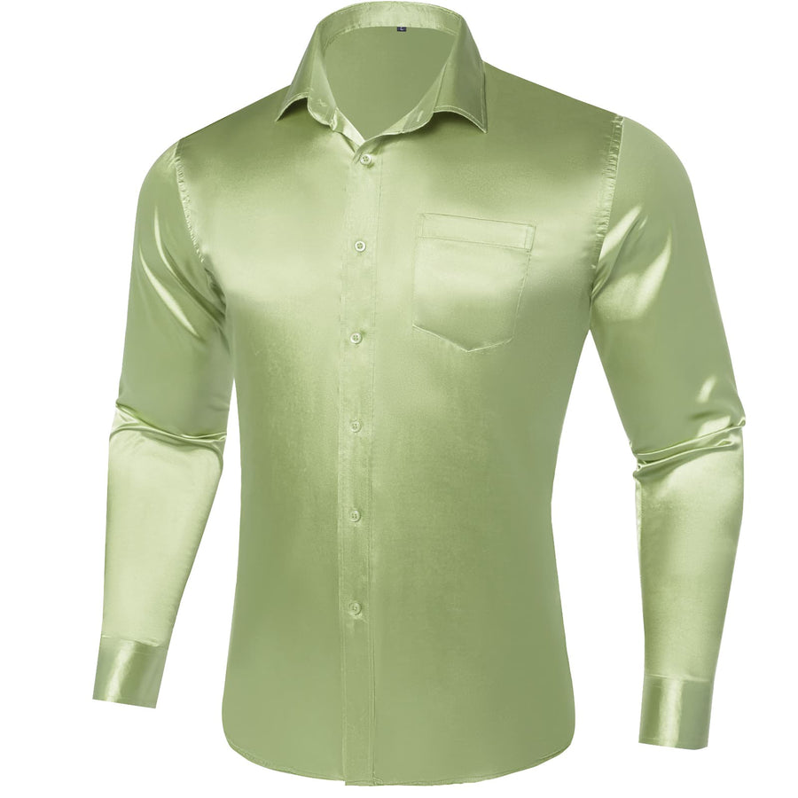 Sage Green Solid Satin Men's Silk Dress Shirt shirt    - Sophisticated Gentlemen