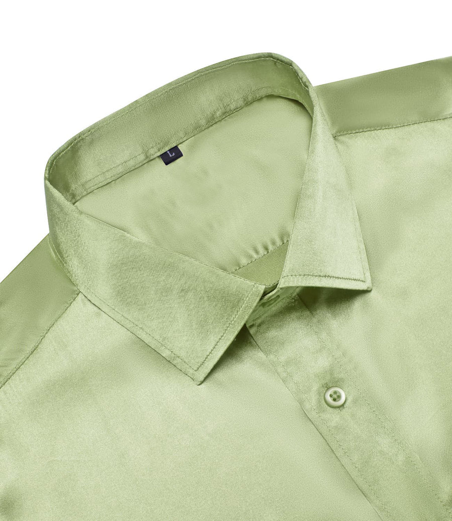 Sage Green Solid Satin Men's Silk Dress Shirt shirt    - Sophisticated Gentlemen