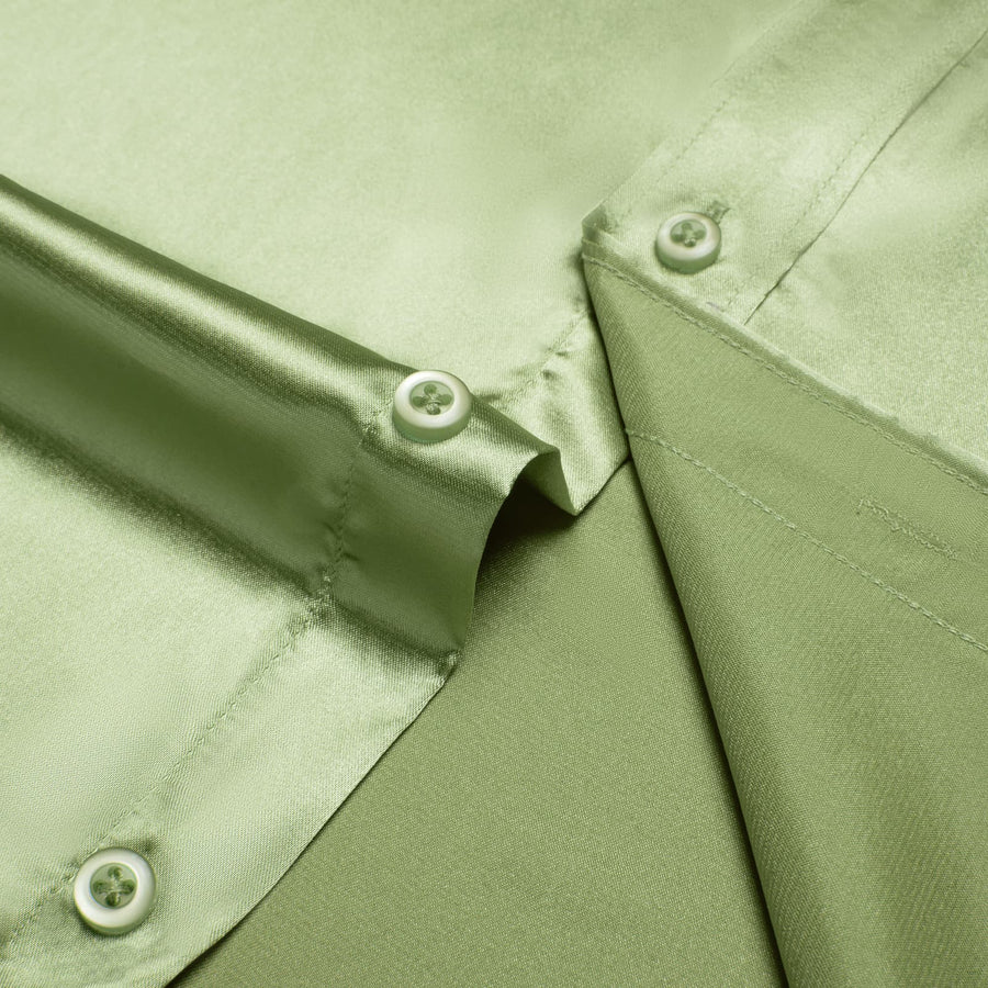 Sage Green Solid Satin Men's Silk Dress Shirt shirt    - Sophisticated Gentlemen