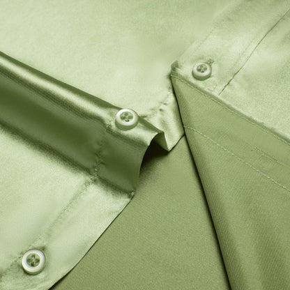 Sage Green Solid Satin Men's Silk Dress Shirt shirt    - Sophisticated Gentlemen
