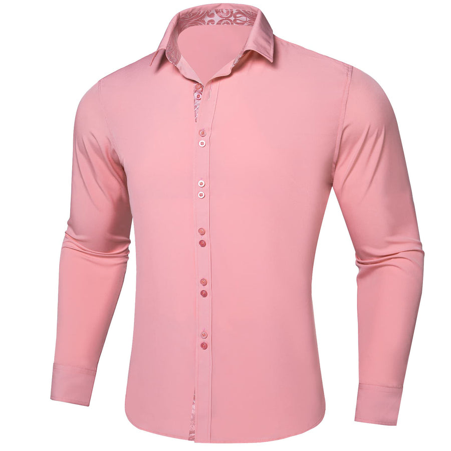 Light Pink Solid Splicing Silk Dress Shirt shirt    - Sophisticated Gentlemen