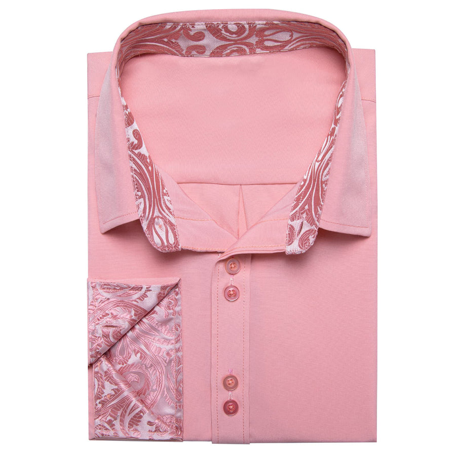 Light Pink Solid Splicing Silk Dress Shirt shirt    - Sophisticated Gentlemen