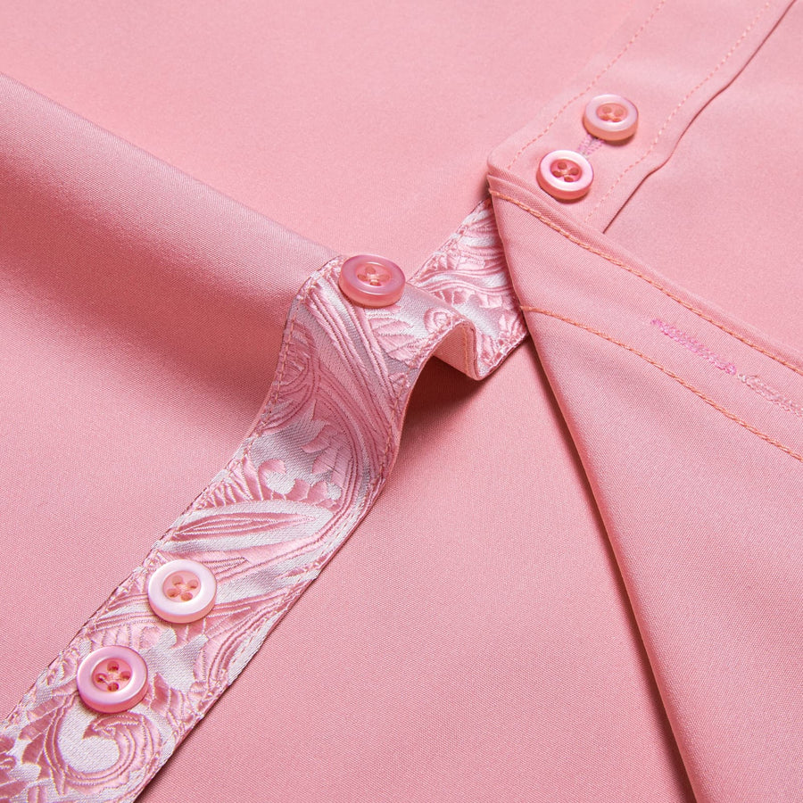 Light Pink Solid Splicing Silk Dress Shirt shirt    - Sophisticated Gentlemen