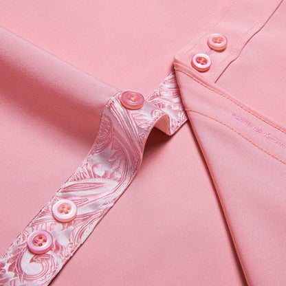 Light Pink Solid Splicing Silk Dress Shirt shirt    - Sophisticated Gentlemen