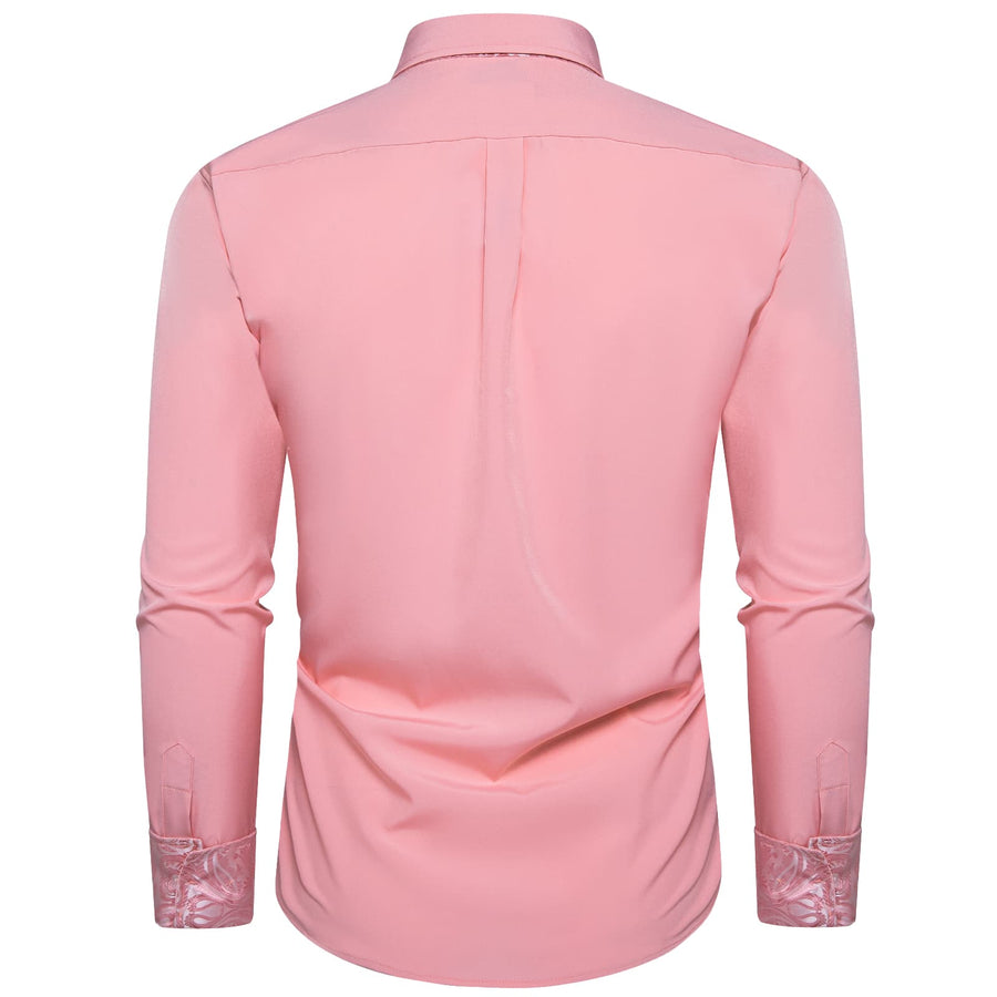 Light Pink Solid Splicing Silk Dress Shirt shirt    - Sophisticated Gentlemen