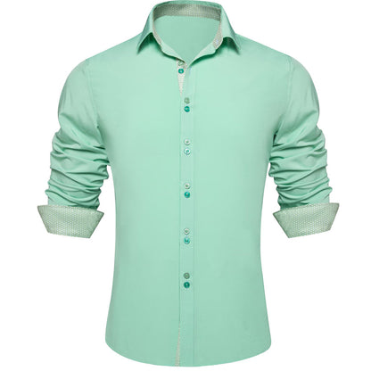 Mint Green Solid Splicing Silk Dress Shirt shirt S   - Sophisticated Gentlemen
