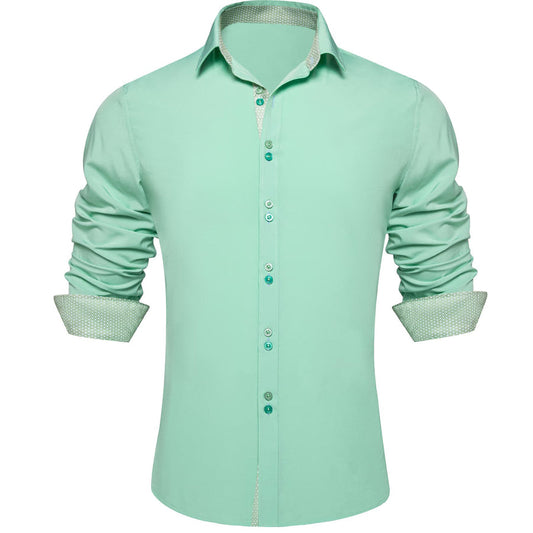 Mint Green Solid Splicing Silk Dress Shirt shirt S   - Sophisticated Gentlemen