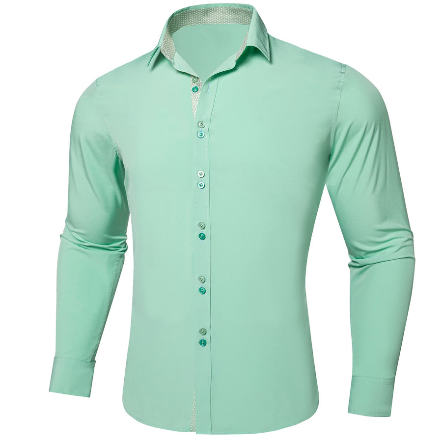 Mint Green Solid Splicing Silk Dress Shirt shirt    - Sophisticated Gentlemen