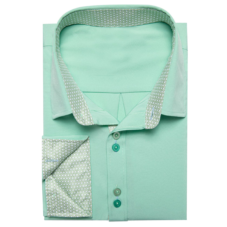 Mint Green Solid Splicing Silk Dress Shirt shirt    - Sophisticated Gentlemen