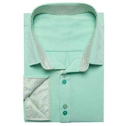 Mint Green Solid Splicing Silk Dress Shirt shirt    - Sophisticated Gentlemen