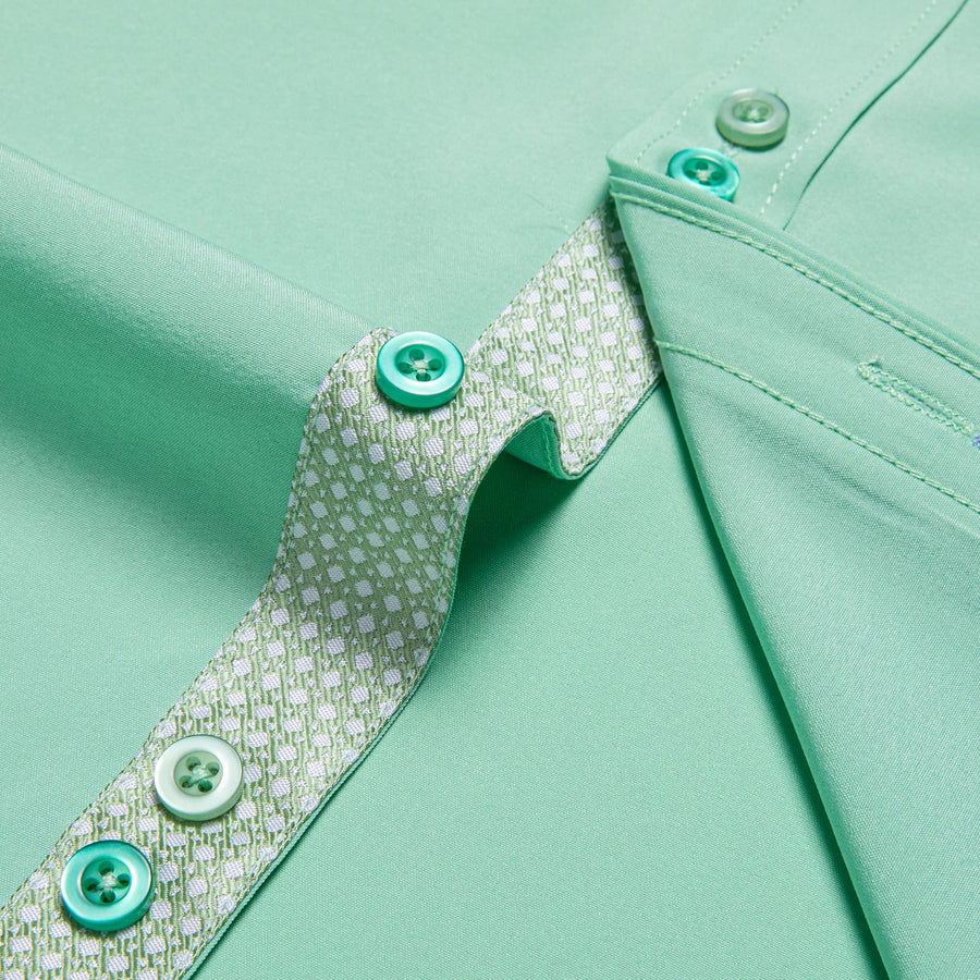 Mint Green Solid Splicing Silk Dress Shirt shirt    - Sophisticated Gentlemen