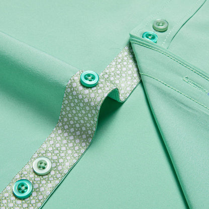 Mint Green Solid Splicing Silk Dress Shirt shirt    - Sophisticated Gentlemen