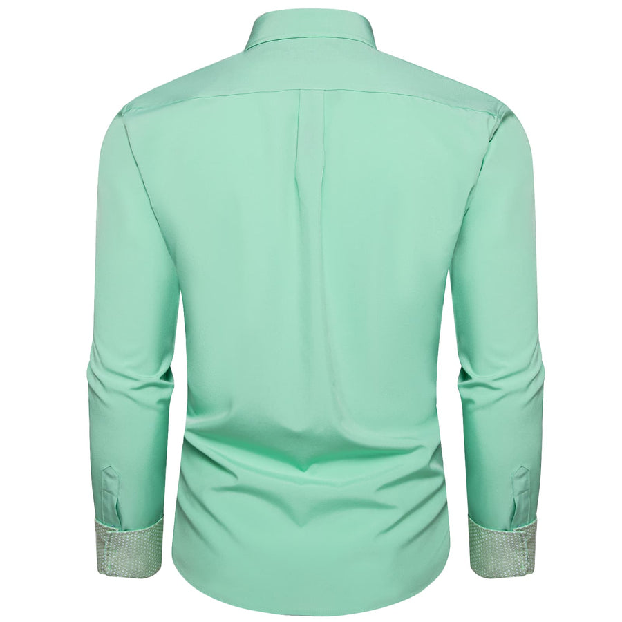 Mint Green Solid Splicing Silk Dress Shirt shirt    - Sophisticated Gentlemen