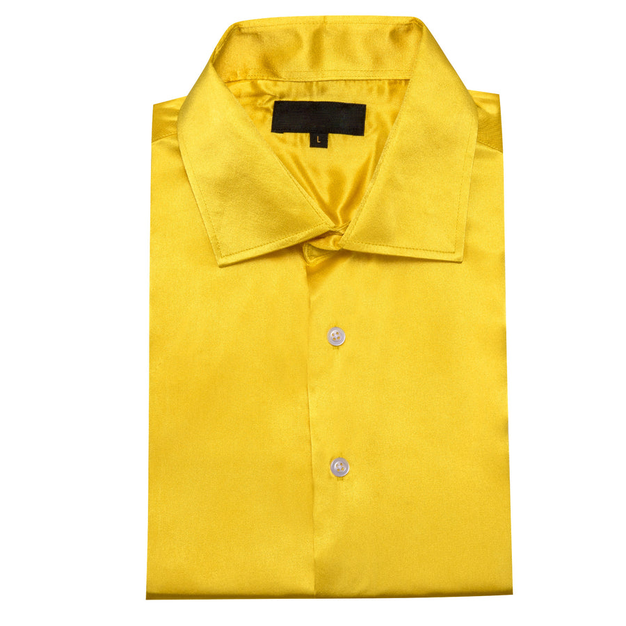 Lemon Yellow Solid Satin Silk Dress Shirt shirt    - Sophisticated Gentlemen