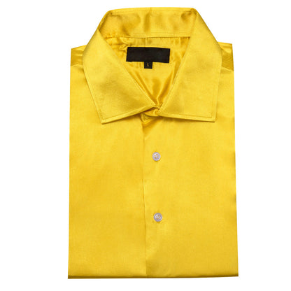 Lemon Yellow Solid Satin Silk Dress Shirt shirt    - Sophisticated Gentlemen