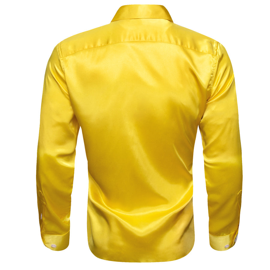 Lemon Yellow Solid Satin Silk Dress Shirt shirt    - Sophisticated Gentlemen