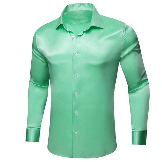 Mint Green Solid Satin Silk Dress Shirt shirt    - Sophisticated Gentlemen