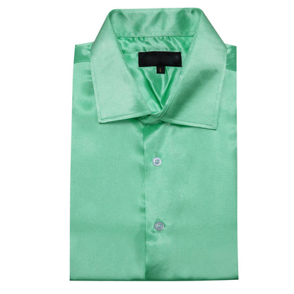 Mint Green Solid Satin Silk Dress Shirt shirt    - Sophisticated Gentlemen